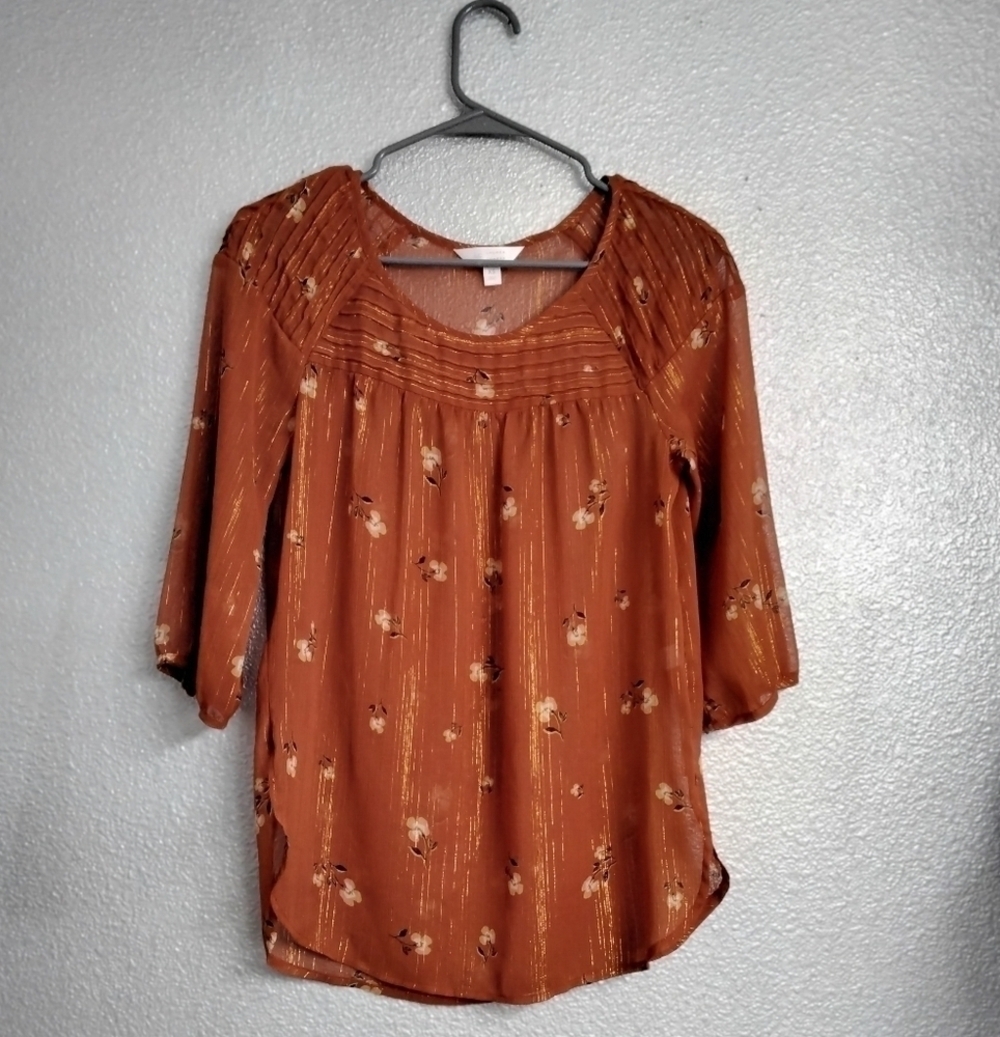Lauren Conrad Burnt Orange/Rust Sheer Blouse Size XS